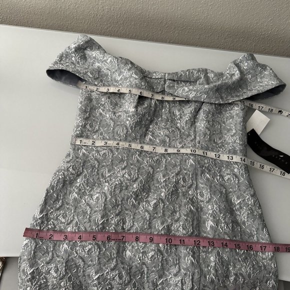 NWT $395 Aidan Mattox [ 6 ] Metallic Jacquard Off Shoulder Dress Blue Mist #Q379 - Picture 2 of 12